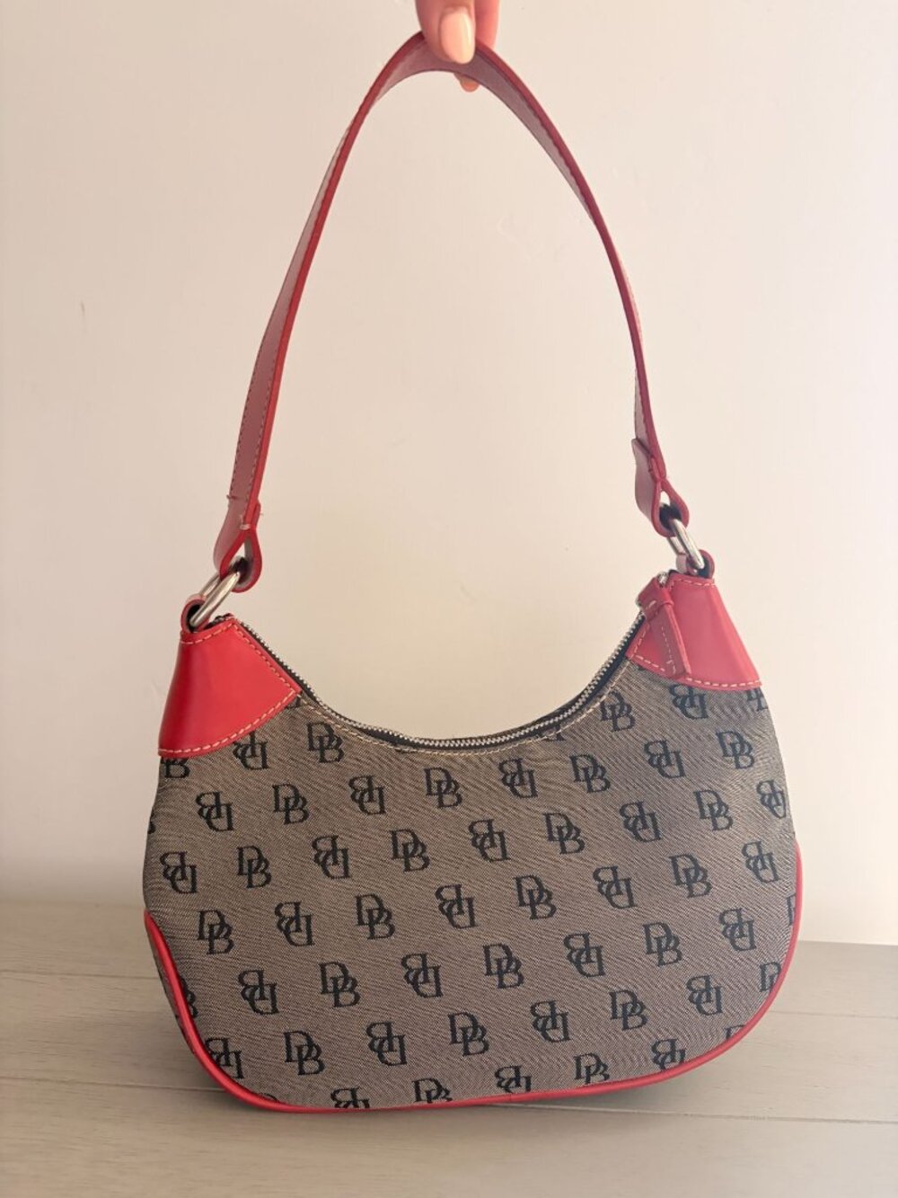 Dooney and Bourke Mini Shoulder Monogram Bag- Red Leather Strap